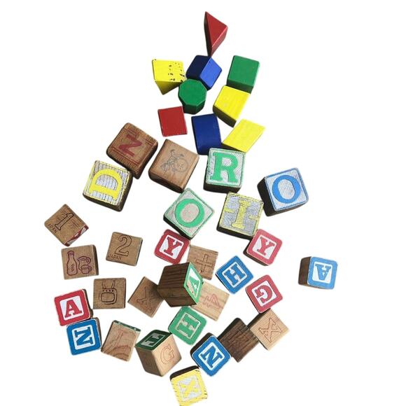 Vintage Wooden Alphabet Blocks Building Child Toy Lot Japan Stamped READ DSCPT - Picture 1 of 8